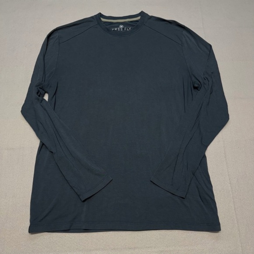 Free Fly Mens Medium Blue Bamboo Performance Long Sleeve Crew Neck Shirt Active